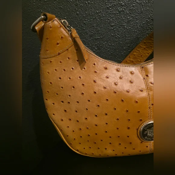 Dooney & Bourke Ostrich-Embossed Leather Hobo Bag,  butterscotch color. - Picture 3 of 16